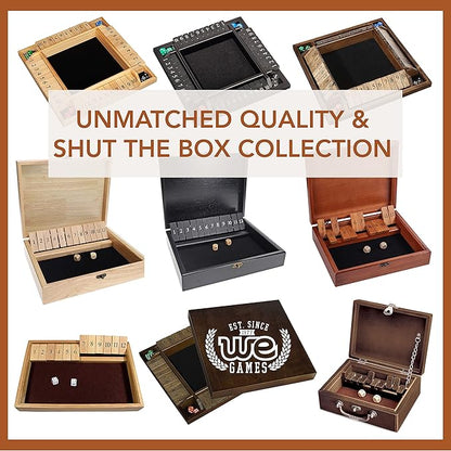 WE Games Shut The Box Board Game - Classic 4 Player Wooden Table Top Dice Game for Family Game Night Walnut Stained Wood 14 in. 10 Numbers Classroom Play or Bar Fun for Adults