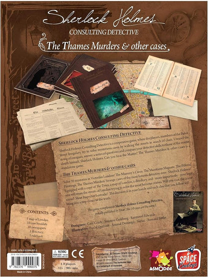 Asmodee Sherlock Holmes Consulting Detective - The Thames Murders &amp Other Cases Board Game - Captivating Mystery Game for Kids &amp Adults Ages 14+ 1-8 Players 90 Min Playtime