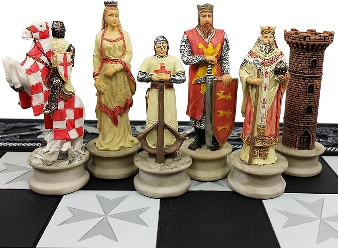 HPL Medieval Times Crusades King Richard Christian Knights Chess Set with 17 Maltese Board