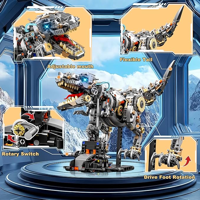 Mechanical Dinosaur Tyrannosaurus Rex Building Block Set with Lights Home Decoration Compatible with Lego Sets Creative Birthday Gift for Adultsand Ages 14+（1268 PCS）