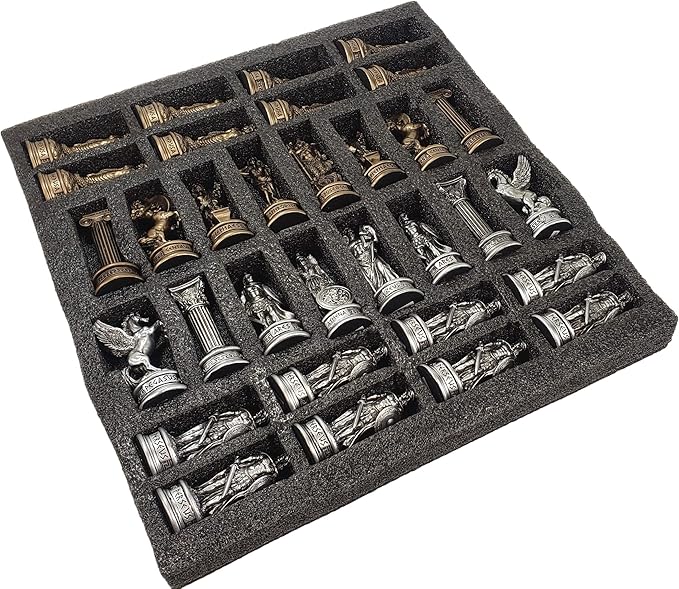 Greek Mythology Olympus Gods Zeus vs Poseidon Set of Chess Men Pieces Bronze and Pewter Color - NO Board