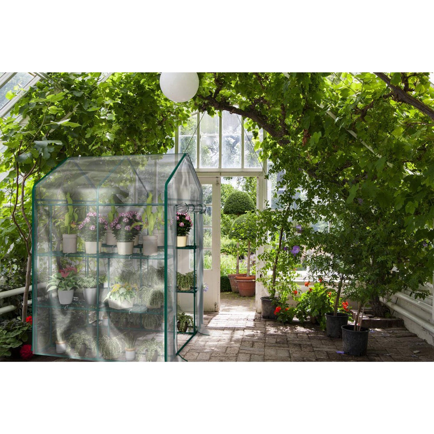 Home-Complete 514537FXW Walk-in Greenhouse-Indoor Outdoor with 8 Sturdy Shelves-Grow Plants, Seedlings, Herbs, or Flowers in Any Season-Gardening Rack, Green