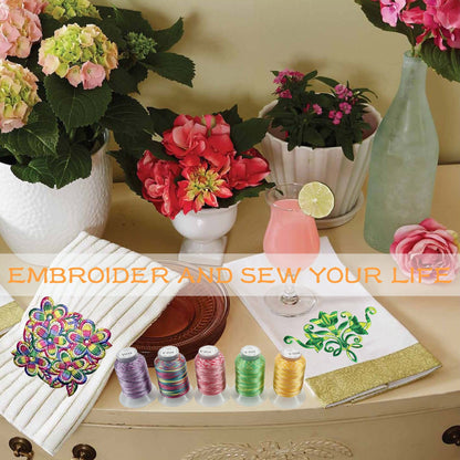 New brothread 12 Colors Variegated Polyester Embroidery Machine Thread Kit 500M (550Y) Compatible with Brother Janome Babylock Singer Pfaff Bernina Husqvaran Embroidery/Sewing Machines-Assortment1