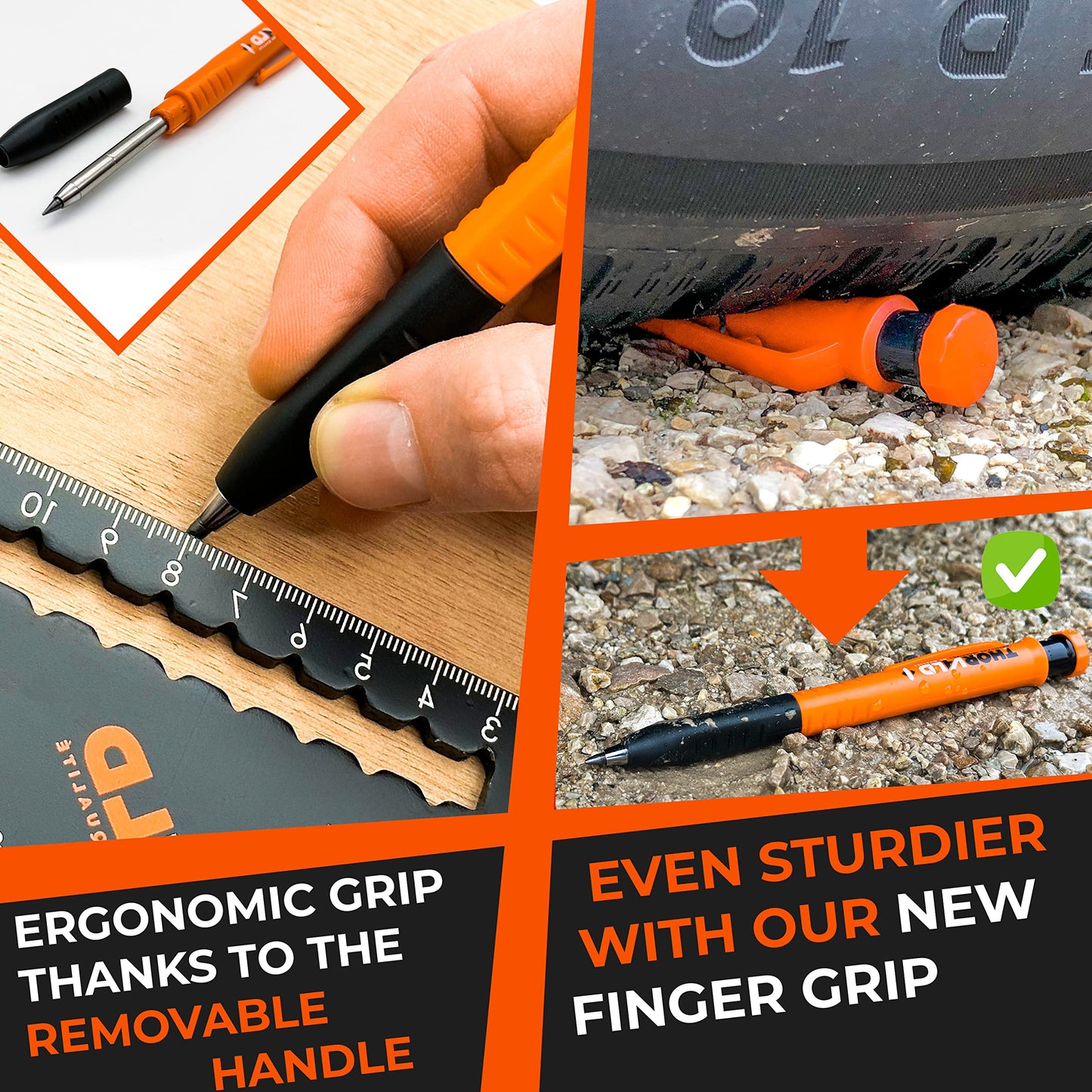 THORVALD New 2-in-1 Carpenter Pencils with Finger Grip for Carpenter (Incl. 7 Leads + Sharpener) Solid Mechanical Pencils with Fine Point/Best Marking tools Construction/Carpenters/Scriber