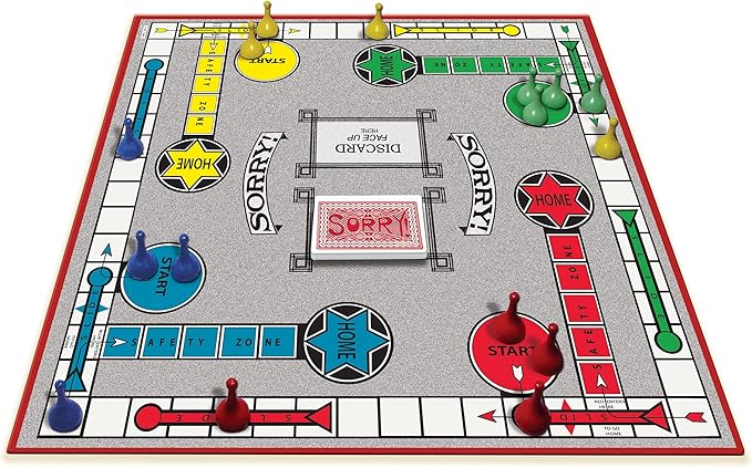 Classic Sorry with Retro Artwork and Components by Winning Moves Games USA a Family Favorite for Almost 100 Years for 1-4 Players Ages 6+