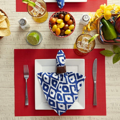 DII Everyday, Easy to Clean Indoor/Outdoor Woven Vinyl Double Border Placemats, 13x18, Tango Red - Set of 6