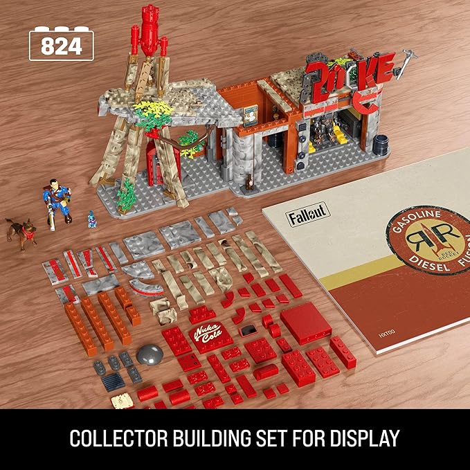 MEGA Fallout Action Figures Building Toys Red Rocket Truck Stop with 824 Pieces 2 Poseable Characters and Accessories for Collectors