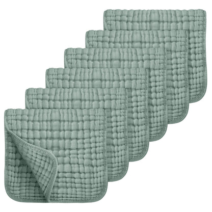 Looxii Muslin Burp Cloths 6 Pack - 20" x 10" - Ultra Soft & Absorbent, 6-Layer 100% Cotton for Spit Up & Drool- Gentle Baby Burping Cloth, Newborn Boys Girls Essentials, Dark Green