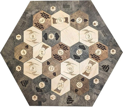 Custom Wood Settler Game Board - 2-4 Players | Main Board Ebony Frame | Compatible with Settler's of Catan