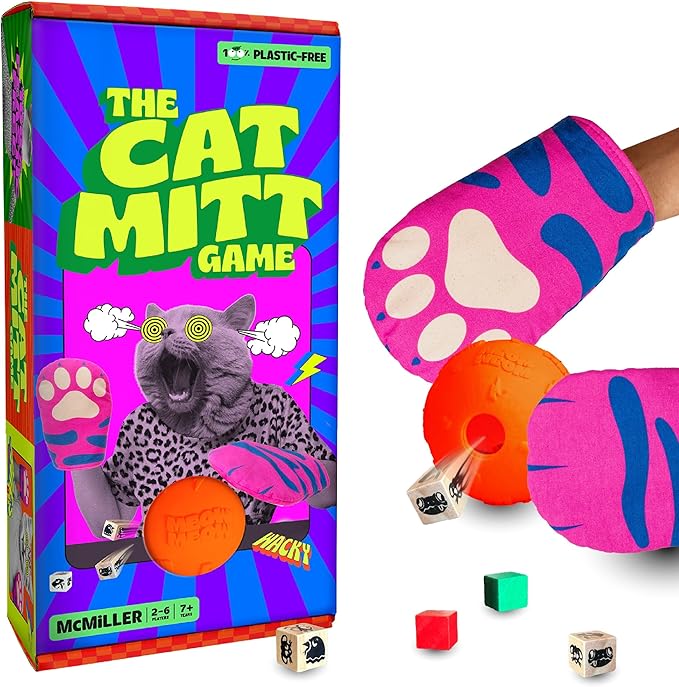 MCMILLER ENTERTAINMENT The Cat Mitt Game – Hiss-terically Funny Family Board Game for Kids Teens &amp Adults | Pawsome Party Game for Game Night | Cat Lovers Tabletop Fun | Purrfect for Christmas
