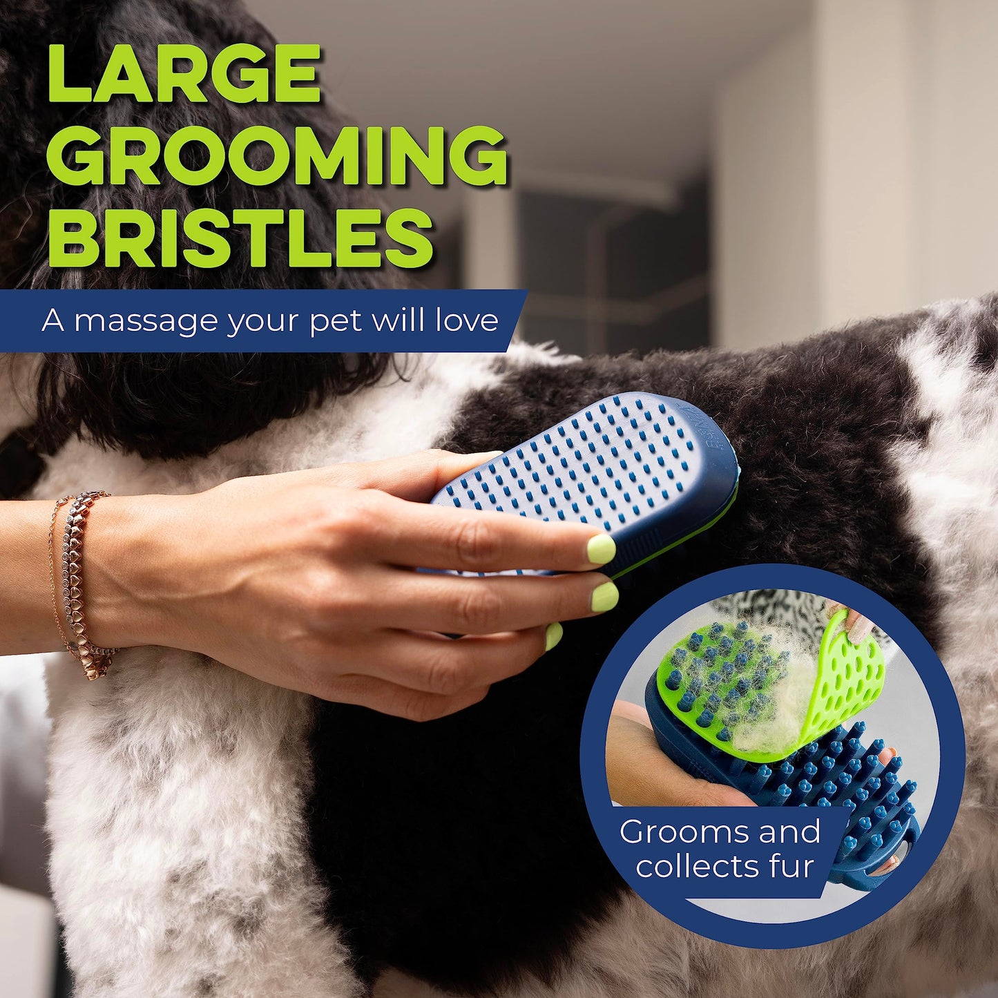 Bonza Dog Brush for Short-Haired Dogs & Cats - Navy Blue Silicone Grooming Massage Brush - Removable Hair Screen - Dog Shower & Bath Scrubber for Shedding - Silicone Cat Grooming Scrubber