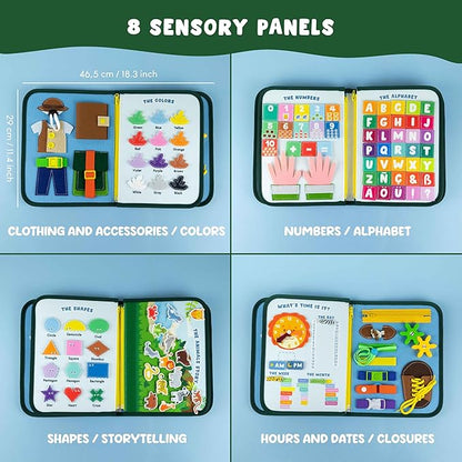 BONNYCO Busy Board for 1 Year Old Animals. Montessori Busy Book for Toddlers 1-3 2-4 Felt Quiet Book Baby. Montessori Toys Toddler Learning Toys for Travel Airplane Car. Educational Activity Board