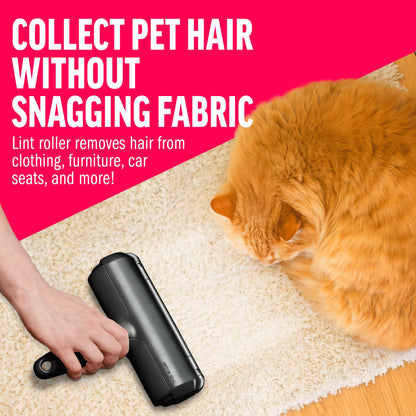 ChomChom Roller Pet Hair Remover and Reusable Lint Roller - Cat and Dog Hair Remover for Furniture, Couch, Carpet, Clothing and Bedding - Portable, Multi-Surface Fur Removal Tool (Black)