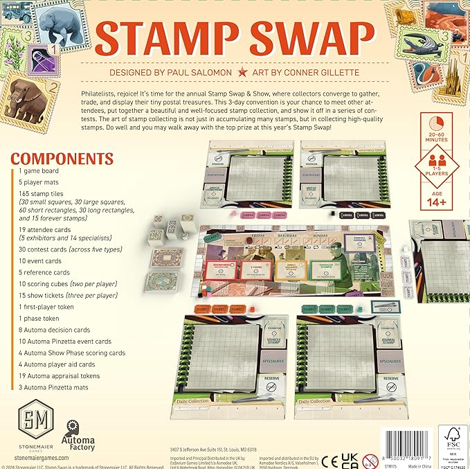 Stonemaier Games: Stamp Swap by Paul Salomon | A Competitive Stamp Collecting Strategy Board Game for Adults &amp Family | Curate the Most Well-Focused &amp Beautiful Stamp Collection | 1-5 Players