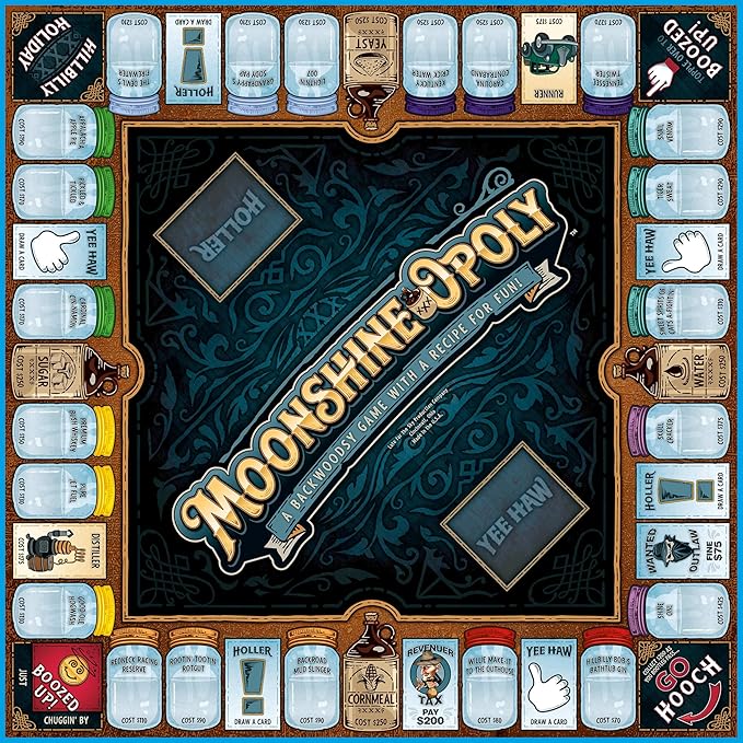 Late for The Sky Moonshine-OPOLY Board Game for Adults Party Property Trading Game 2-6 Players Opoly Drinking Theme Fast 1-Hour or Classic Play Humor Gift
