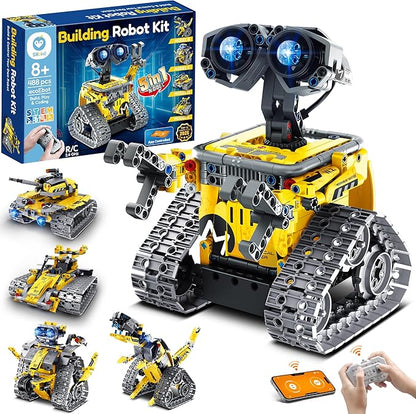 Sillbird Robot Building Kit with Remote Control STEM Gifts for Boys Age 8-13 Technic Coding Robotic Toys for Kids Birthday Buildable 5in1 Models with 488 Pieces