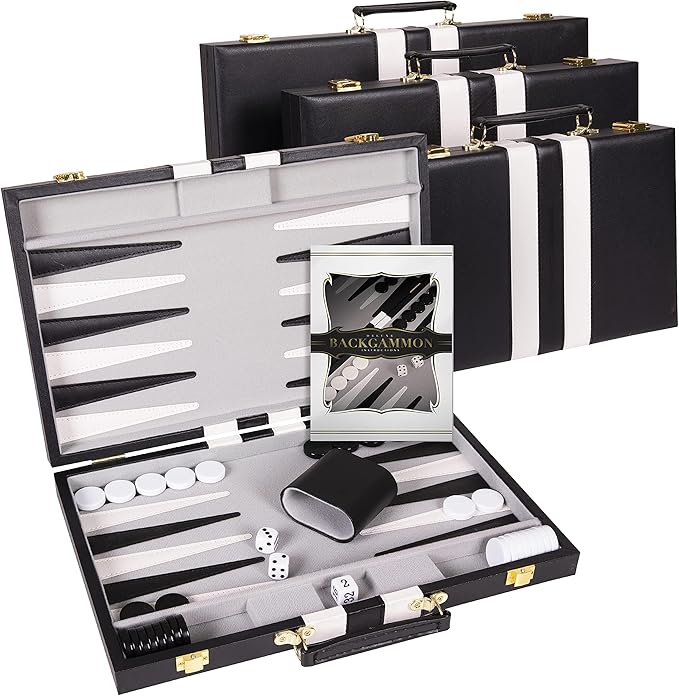 Premium Backgammon 11 Inches Small Black - Backgammon Sets for Adults and Kids - Leatherette Back Gammon Board Game Set - Travel Backgammon Set Board Encased with Accessories