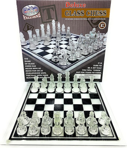 Matty's Toy Stop Deluxe Frosted &amp Clear Glass Chess Set (14) Large