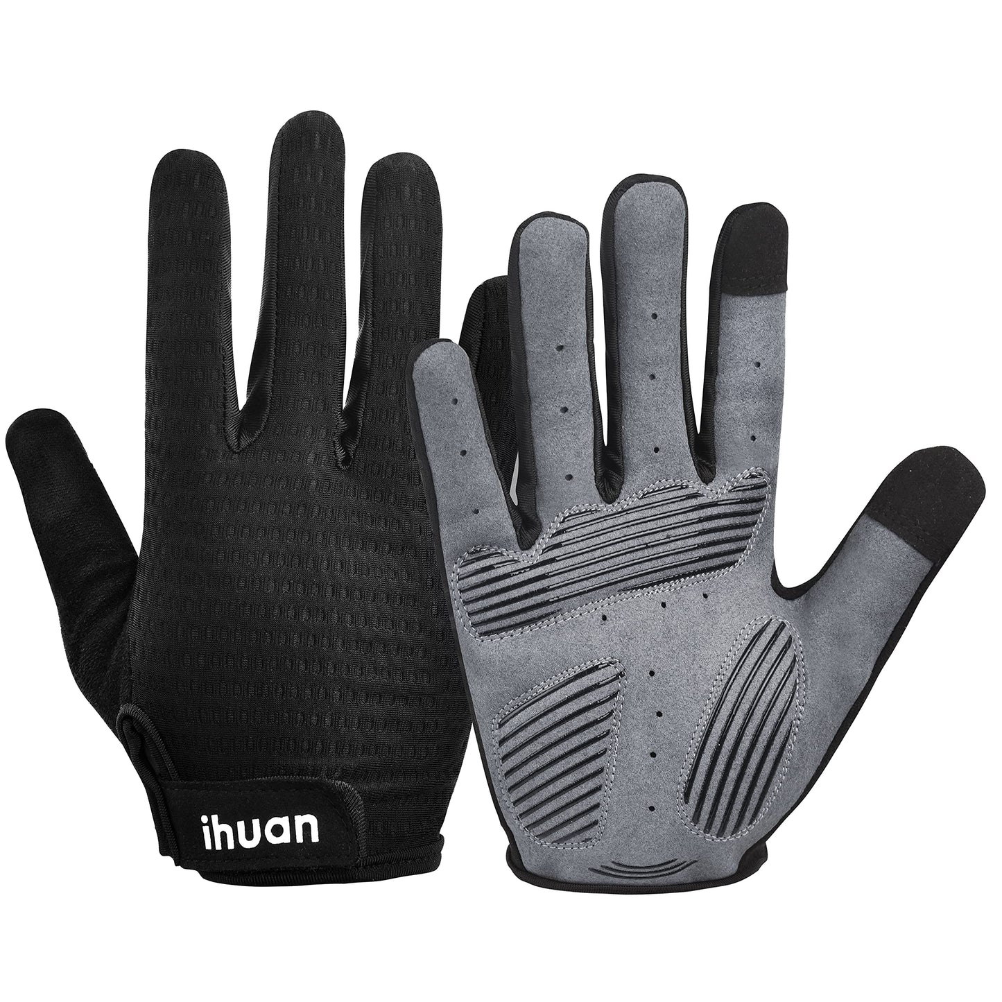 ihuan Weight Lifting Gym Workout Gloves Full Finger with Wrist Wrap Support for Men & Women, Full Palm Protection, for Weightlifting, Training, Fitness, Hanging, Pull ups (Grey, XS)