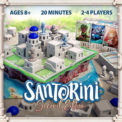 Santorini: Second Edition Board Game – 2–4 Player Greek Strategy Game with 3D Towers &amp God Powers