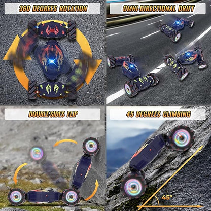 Pristar RC Cars Gesture Sensing RC Stunt Car Toys for Boys Girls 6-12 2.4Ghz 4WD Remote Stunt Car with Spray Lights Music 360° Rotate Fast Off-Road Transform Birthday Xmas Gifts for Kids Age 6-12