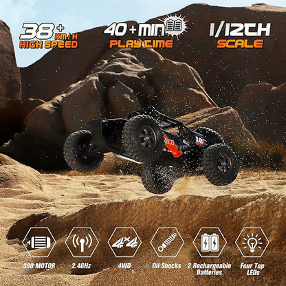 HAIBOXING Remote Control Car1:12 Scale 4x4 RC Cars Protector 38+ KM/H Speed 2.4G All-Terrain Off-Road Truck Toy Gifts for Boys and Adults Included Two Rechargeable Batteries Provide 40+ Min Playtime