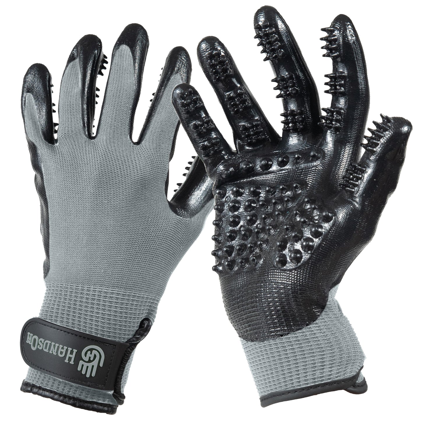 H HANDSON Pet Grooming Gloves - Patented #1 Ranked, Award Winning Shedding, Bathing, & Hair Remover Gloves - Gentle Brush for Cats, Dogs, and Horses (Grey, Small)