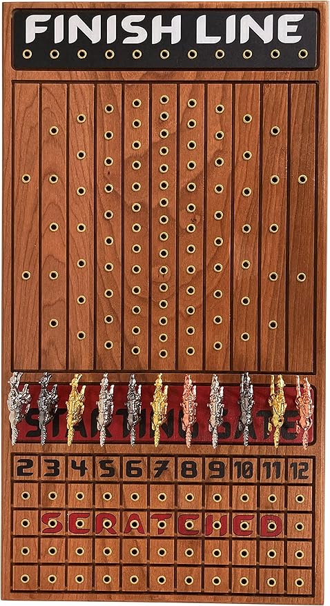 Horse Racing Game for Adults Horse Race Board Game with 11 Luxurious Metal Horses (Gold Silver Black Rose Gold) 22” Cherry Wood Horse Race Game Board Dice &amp RoseGoldCard Included (Cherry)