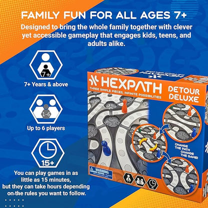 HexPath 5-in-1 Modular Strategy Board Game (1-6 Players) | 7+ Years | 15 min Playtime | Perfect Board Game for a Family Game Night | Best for Kids Birthday Gift | MESH Accredited