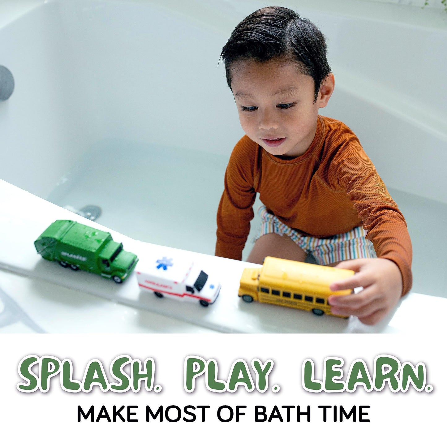 SplashEZ Mold Free Car Bath Toys for Kids | Toddler Bath Toys with No Hole for Water | Vehicles Set Ideal Size for Little Hands | Safe, Durable for Endless Tub Fun | Great for Boys & Girls Ages 0+