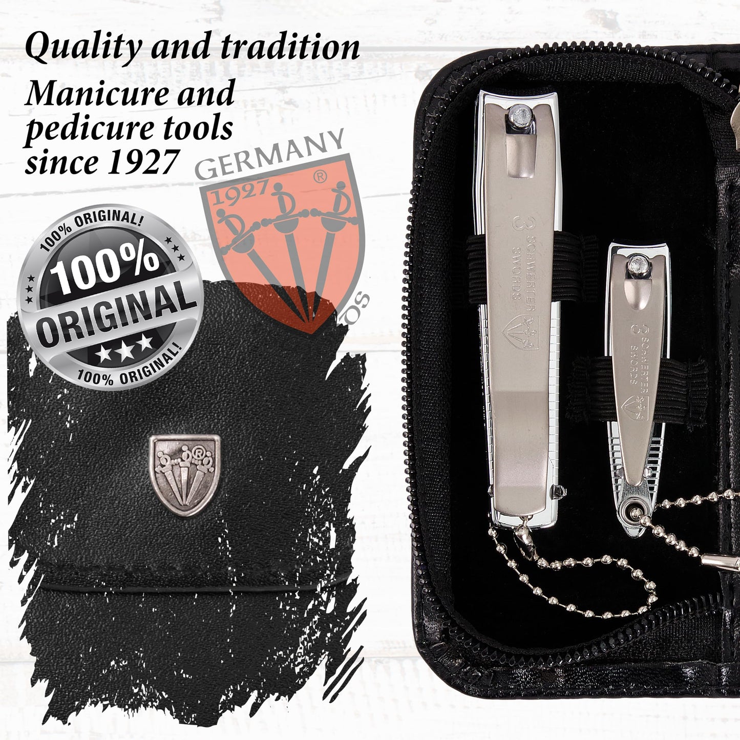 3 Swords Germany - brand quality 3 piece manicure pedicure grooming kit set for professional finger & toe nail care tool clipper fashion leather case in gift box, Made by 3 Swords (00811)