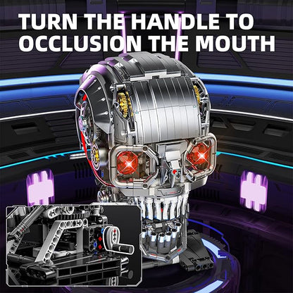 1099PCS Mechanical Skull Building Block Set3D Poseable Model with LED Light Movable Linkage Gears Display Stand STEM Toys Gift for Kids &amp Adults Perfect for Horror Fans &amp Gothic Room Decor