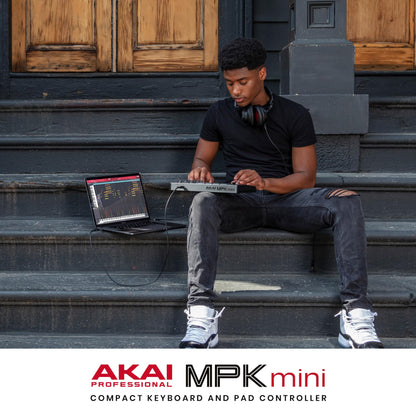 Akai Professional MPK Mini MK3 - 25 Key USB MIDI Keyboard Controller With 8 Backlit Drum Pads, 8 Knobs, Music Production Software and Native Instruments Sound Package (NKS Integration), Grey