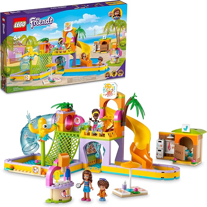 LEGO Friends Water Park Toy Building Set 41720 Pretend Play Kit with Swimming Pool Slides Water Canons and Two Mini-Dolls Heartlake City Toy Birthday Gift Idea for Kids Boys Girls Ages 6+ Years
