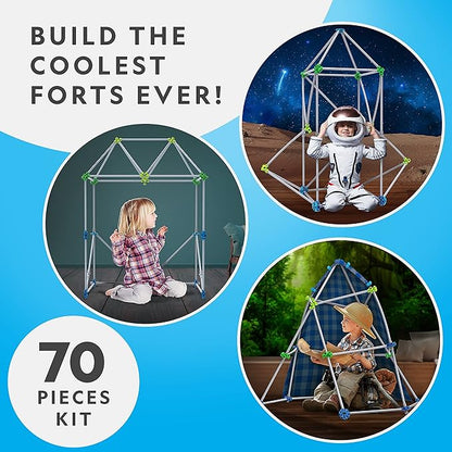 NATIONAL GEOGRAPHIC Kids Fort Building Kit - 70-Piece Indoor Fort Builder - Creative Play STEM Building Toy Building Kit for Kids 6-10 Blanket Fort Kit
