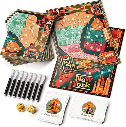 On Tour Paris &amp New York - Board Game - 1 to 8 Players - 20 Minute Play Time