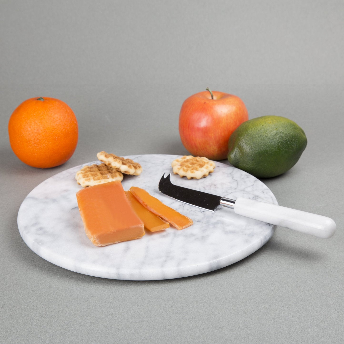 Creative Home Luxury Handcrafted Natural Marble Round Serving Board – Heavy-Duty Charcuterie & Cheese Platter, Elegant for Dining Tables, Outdoor Picnics & Party Hosting (12” Diameter, Off-White)