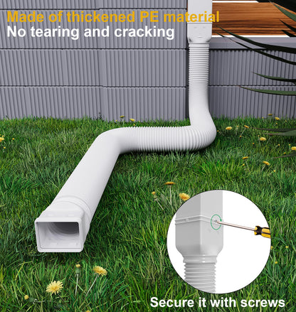 Ogutter Rain Gutter Downspout Extensions, Downspout Extender for Rainwater Drainage Flexible, Extendable 58"+66" Down Spout Drain Extension Pipes (2 Pack, White)