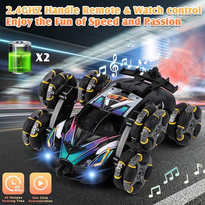 Cool 6 Wheel Gesture Control RC Stunt Car Double Sided Climbing with Music &amp Spray Boys &amp Girls Ages 6 7 8-12 Ideal Christmas &amp Birthday Gift