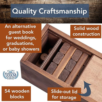 WE Games Wooden Block Stacking Party Game for Adults Tumble Tower Wedding Guest Book Alternative Tabletop Games Includes Storage Case 12 inches
