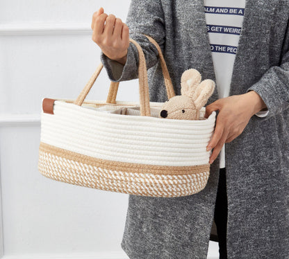 DECOMOMO Baby Caddy Organizer, Diaper Caddy Basket, Baby Baskets for Baby Shower (Spiral Beige & White, Large)