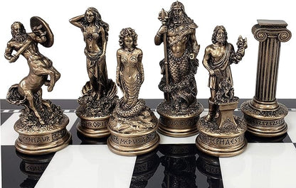 Greek Mythology Olympus Gods Zeus vs Poseidon Set of Chess Men Pieces Bronze and Pewter Color - NO Board