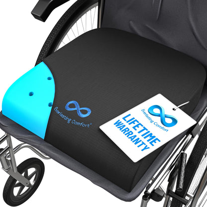 Everlasting Comfort Gel Memory Foam Wheelchair Cushions for Pressure Relief - Ventilated and Soft Wheel Chair Cushion Pad for Seniors and Adults - Non-Slip, Removable Cover - Wheelchair Accessories