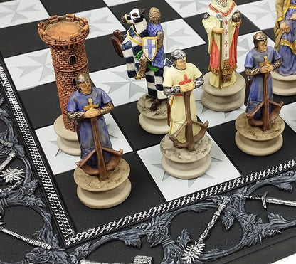 HPL Medieval Times Crusades King Richard Christian Knights Chess Set with 17 Maltese Board