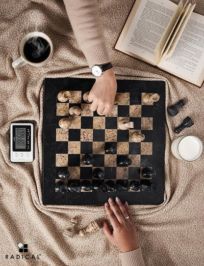 Radicaln Marble Chess Set 15 Inches Black &amp Coral with Storage Box Handmade Classic Board Games for Adults Luxury Marble Chess Board &amp Chess Pieces for Gifts