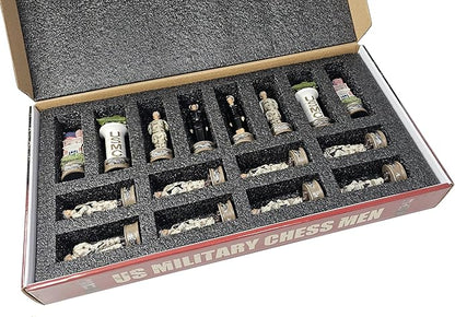 US Military Chess Set Army Navy Air Force or Marines. Choose 2 Branches of Men with 17 inch Walnut Color Storage Board (Navy vs Marines)