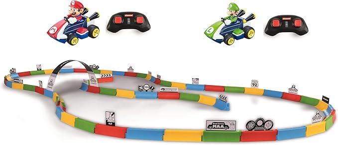 Carrera RC Mario Kart Tabletop Toy Racing Set Featuring Mario Luigi and 2 Radio Controls