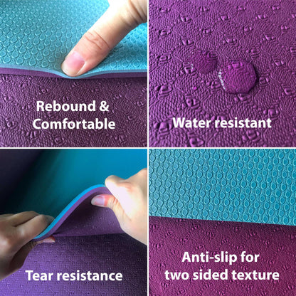 Feetlu Extra Thick Exercise Yoga Mat with Strap - 2/5 Inch (10MM), Non-Slip Workout Mat for Yoga, Pilates, and Floor Exercises(DK. PL/BGY)