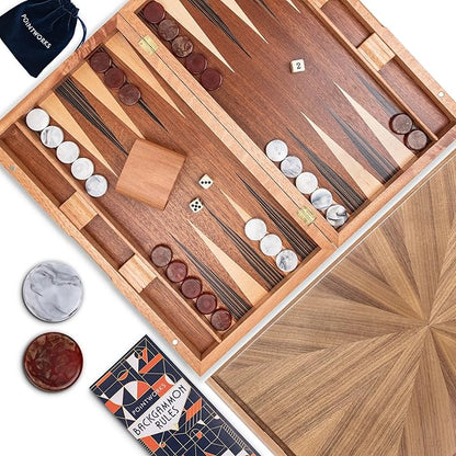17 Inch Backgammon Sets for Adults. Beautiful Wood Inlaid Backgammon Board Game Set with Unique Checkers &amp Dice. Large Back Gammon Game Sets Travel Size for 2 Players Nardi or Tavla