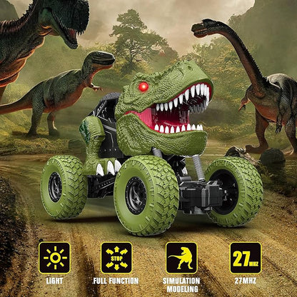 Remote Control Dinosaur Car for Kids Boys 2.4Ghz All Terrain Remote Control Dinosaur Truck with Light Rechargeable 4WD Off Road RC Car Toys for Kids 3 4 5 6 7 8-12 Year Old Boys Girls Birthday Gift